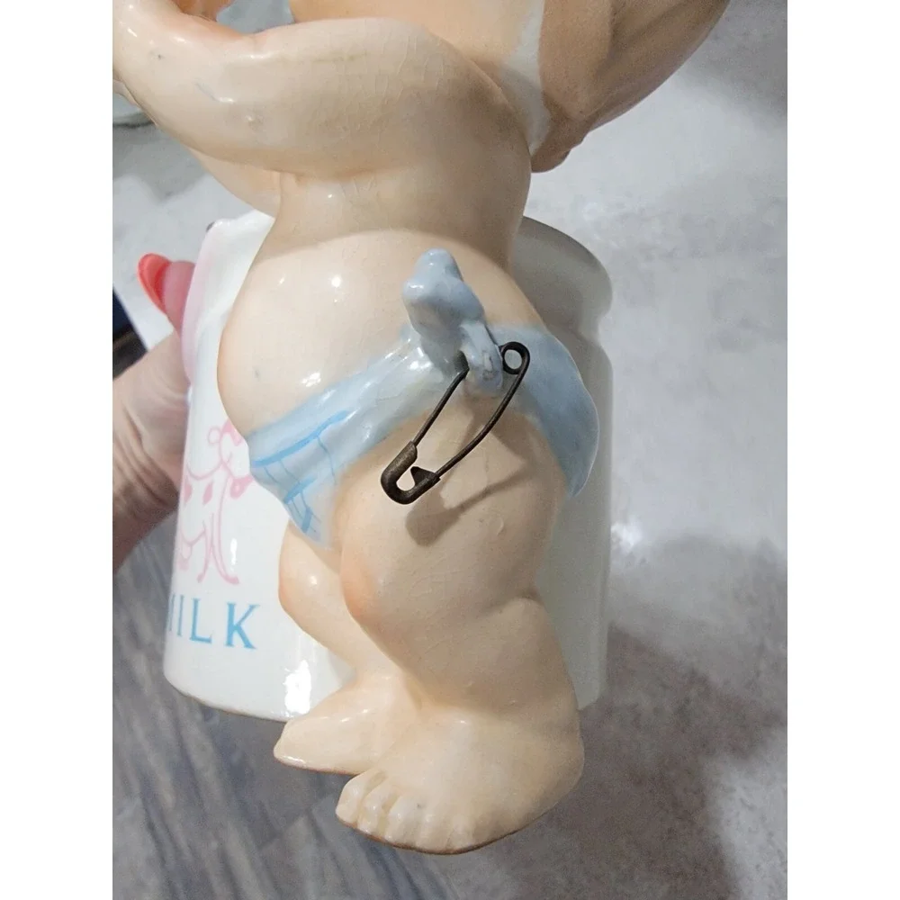 Vintage Lefton Baby Planter Wearing Diaper Kitschy Milk Pail